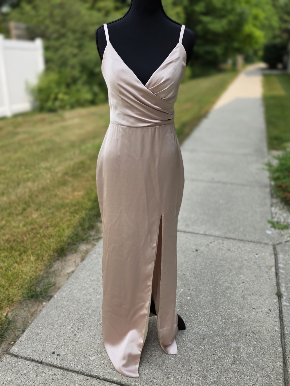Revelry Champagne Satin Bridesmaid Maxi Dress Size 2 Worn Once